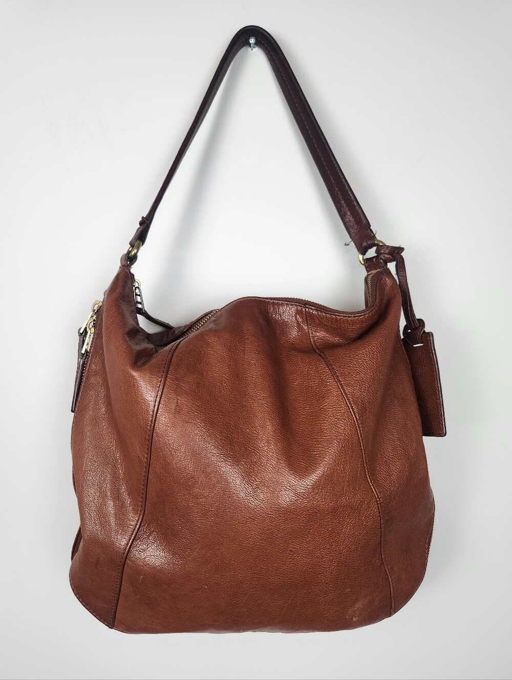 Fossil Brown Leather Shoulder Bag Slouchy Classic Capsule Preppy Heritage Prep